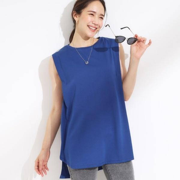 【汗ジミ軽減ひんやりUV】大人のヘルシーな着こなしに タックノースリーブチュニック