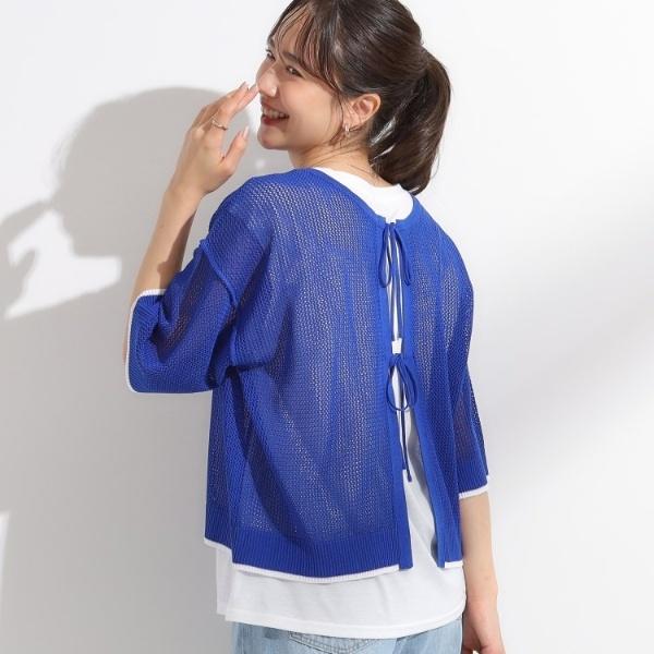【2点セットS-LL】メッシュリボン2WAYニット×フレンチスリーブTシャツ