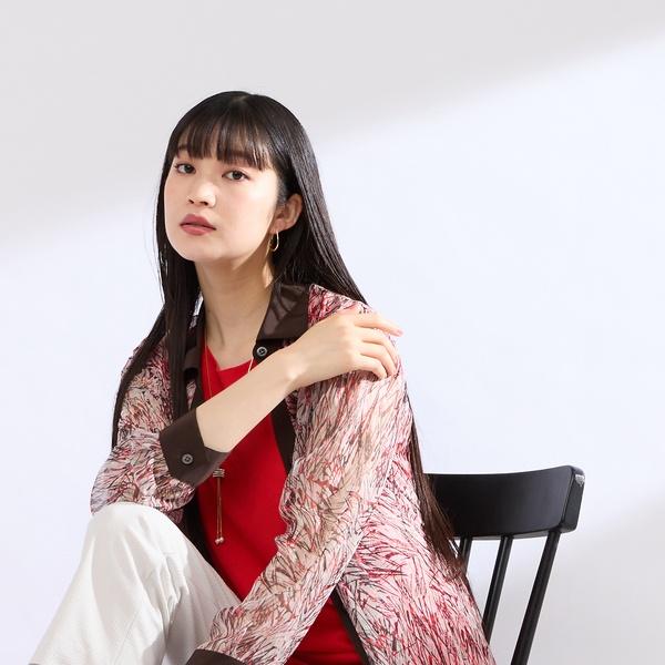 【M〜４L】ラインペイント　ウォッシャブルブラウス