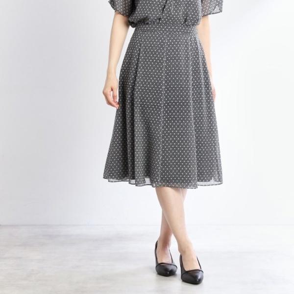 【マシンウォッシュ可／セットアップ可】コツキ柄プリントフレアスカート