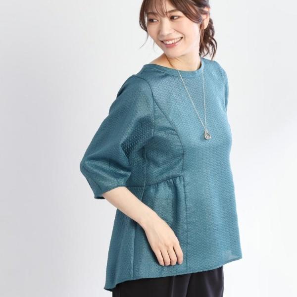 【すっきり見え！長め丈】ペプラムデザインシアーブラウス