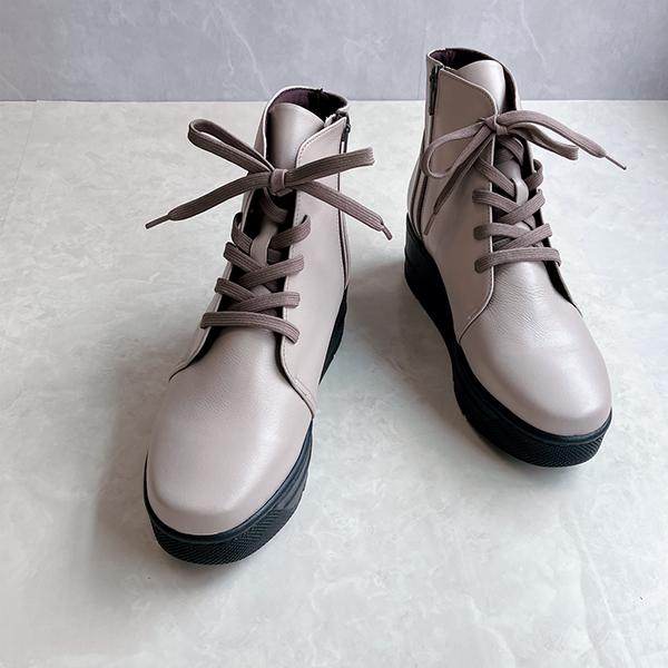 極柔！日本製 厚底レースアップ レザーショートブーツ