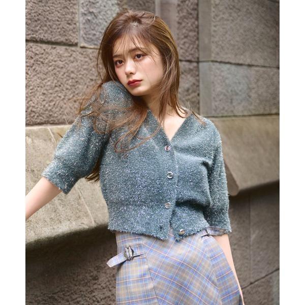 ラメフェザー半袖カーディガン