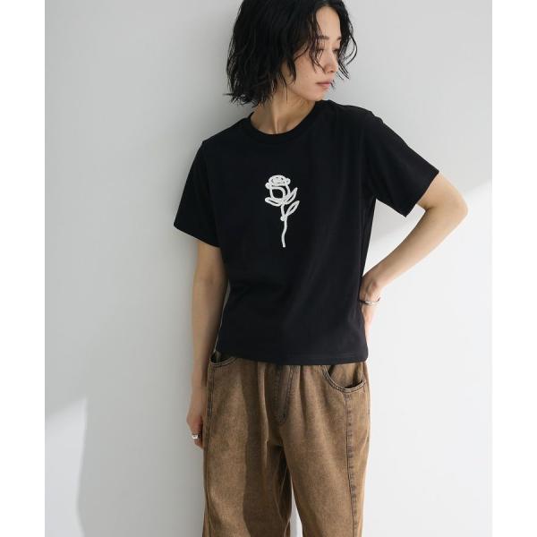 ・DOUBLE FLAGS ローズチェーン刺繍TEE