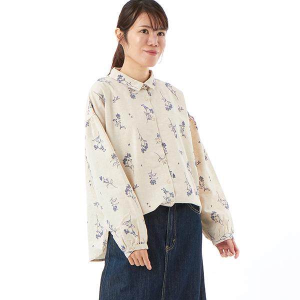 綿麻シャンブレー花柄フロッキーpt.ブラウス