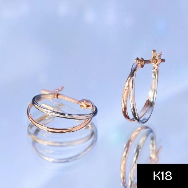 【K18PG、Pt900】ダブルラインコンビカラーフープピアス/金属アレルギー対応