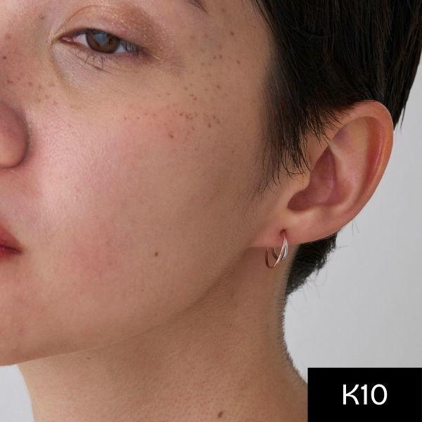 【K10PG＆SV925】ダブルラインコンビフープイヤリング