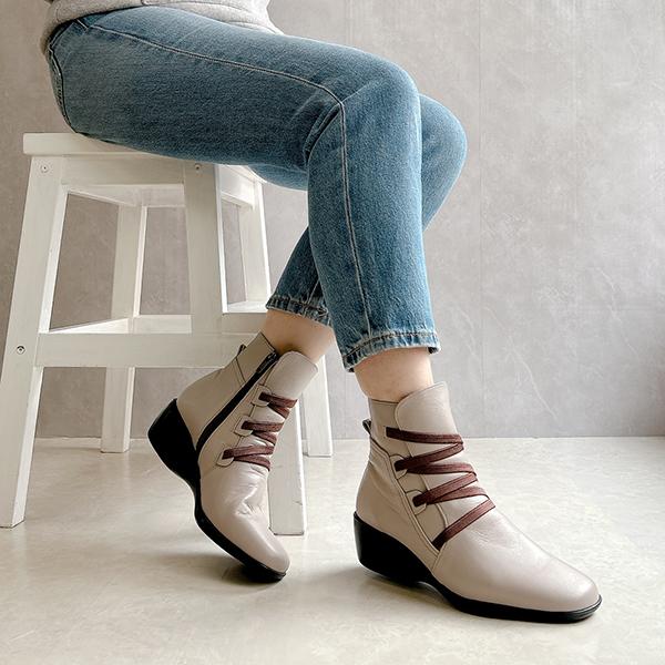 極柔！軽量！日本製 シューレースデザイン レザーショートブーツ