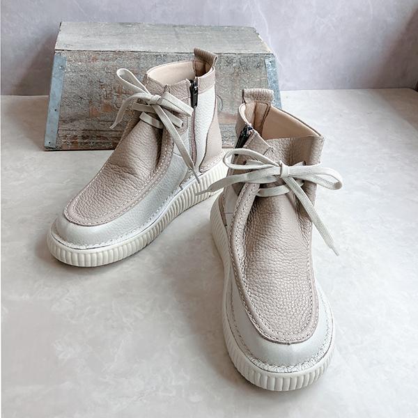 幅広ボリュームソール ワラビー風レザーブーツ 日本製