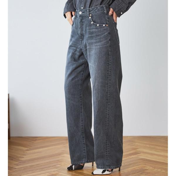 SOMETHING ELSA ヴィンテージルーズストレートパールデニムパンツ