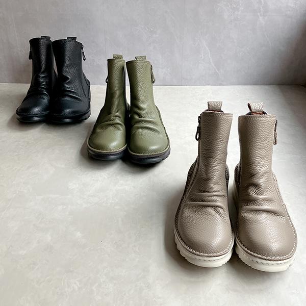 軽量 幅広レザー ダブルファスナー シャーリングブーツ 日本製