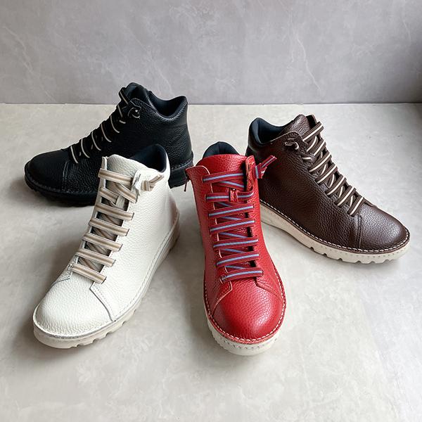 軽量 レザー ストレッチレースアップハイカットスニーカー 日本製