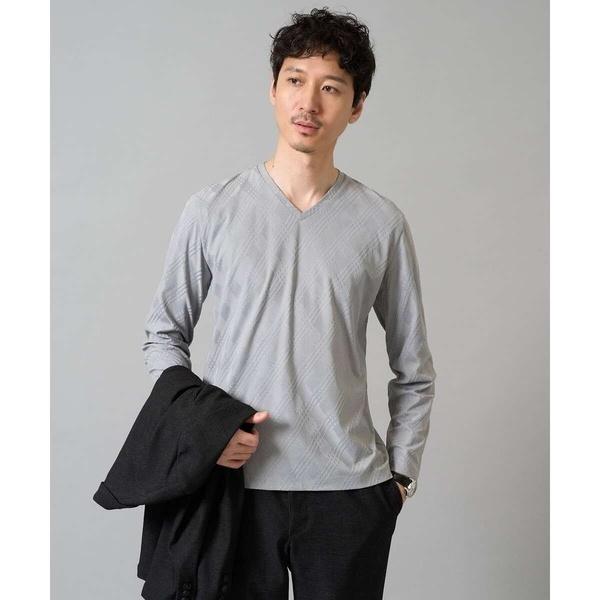 【ジャケット映えカットソー】ダイヤジャカードＶネックＴシャツ　通勤/ビジネス/ジャケット【イージーケ