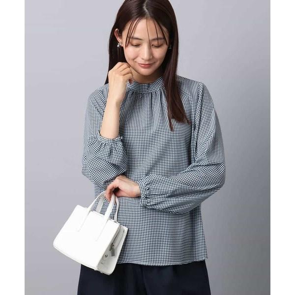 【ビジネス/洗える】ボウタイ付き千鳥柄プリントブラウス