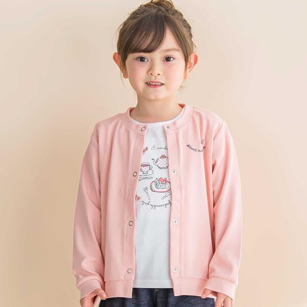 ティータイムプリント天竺半袖Tシャツ＋リボン付きスムース長袖カーディガンセット(80~130cm)