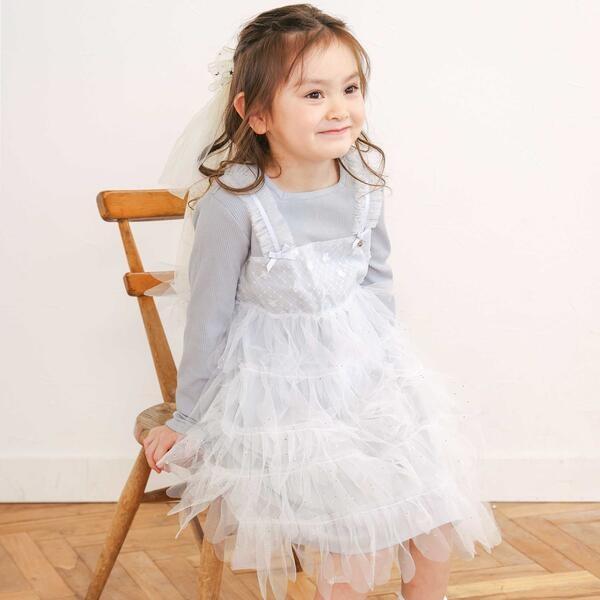 【お揃い】スカラップチュールスカートドッキングワンピース(80~130cm)