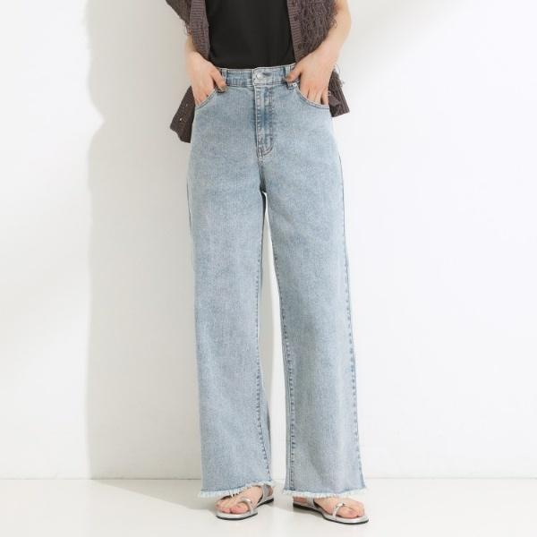 【S-LL裏ひんやりストレッチ】ワイドストレートデニムパンツ