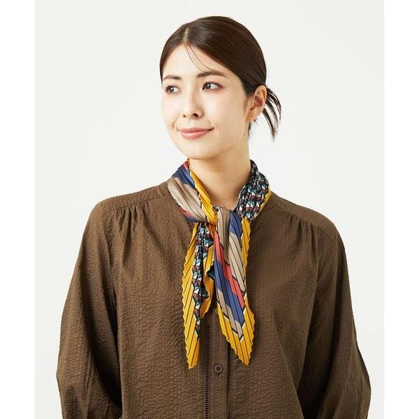 ストライプ幾何プリーツプチスカーフ