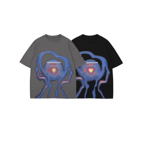 【HOOK】個性派抽象画プリント半袖ビッグTシャツ