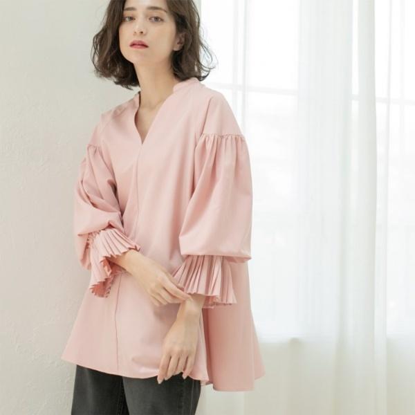 プリーツキャンディスリーブブラウス【洗濯機洗い可】