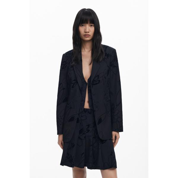 【5サイズ展開/XS/XL】フロック加工フラワーブレザージャケット