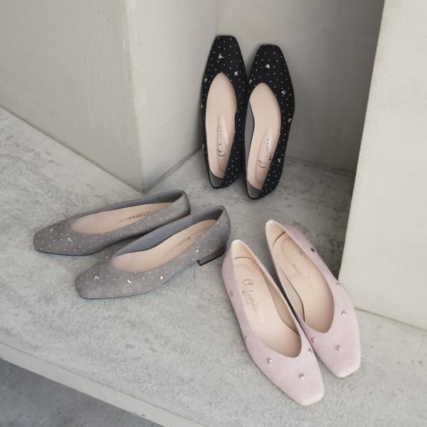 ハートリベット　スクエアトゥローヒールシューズ