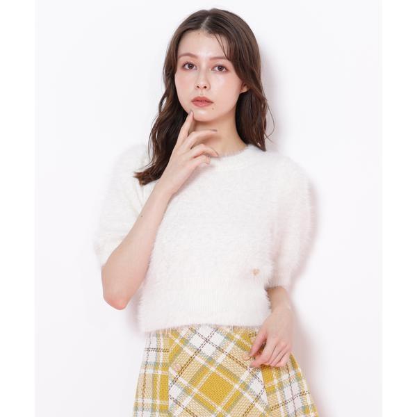 ハートプレート付きフェザーニット