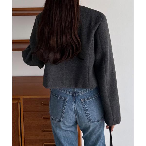 callautia　ウールライクゴールドボタンノーカラージャケット