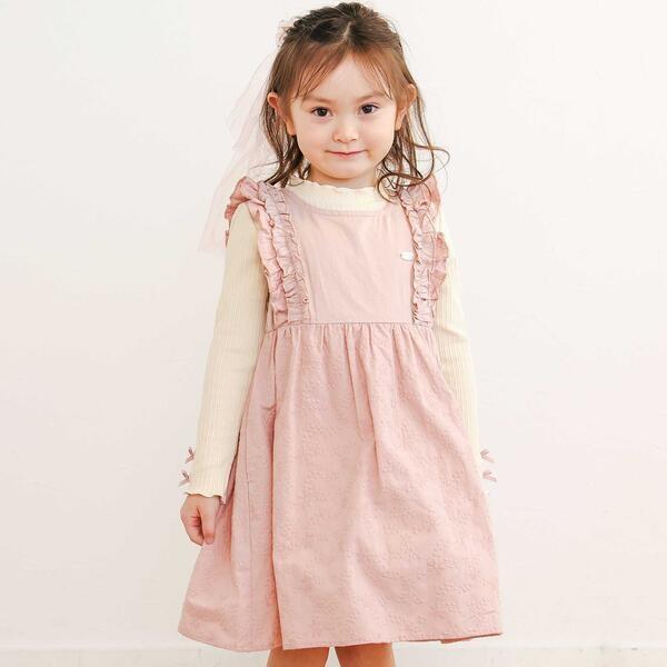 肩フリル花柄レースジャンパースカート(80~130cm)