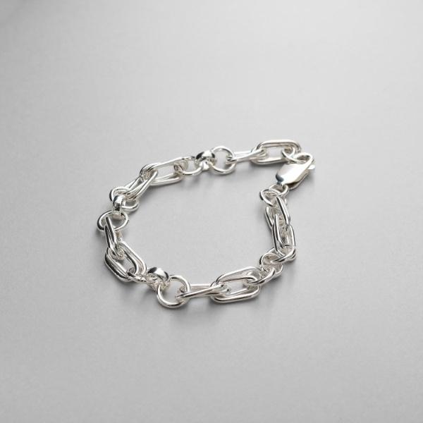 シルバー ミックスチェーン ダブルリンクブレスレット