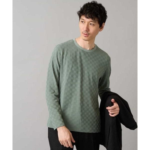 【イージーケア/毛玉になりにくい】ブロックリンクスジャカードクルーネックＴシャツ【洗濯機で洗える】通