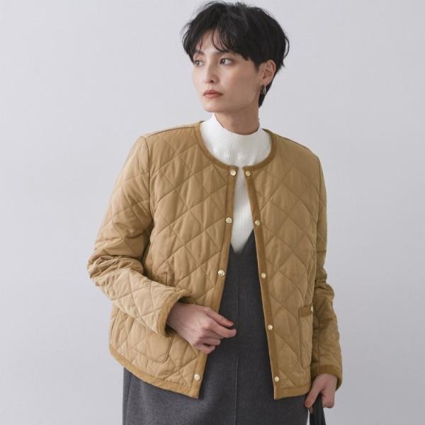 撥水キルティングノーカラージャケット【洗濯機洗い可】