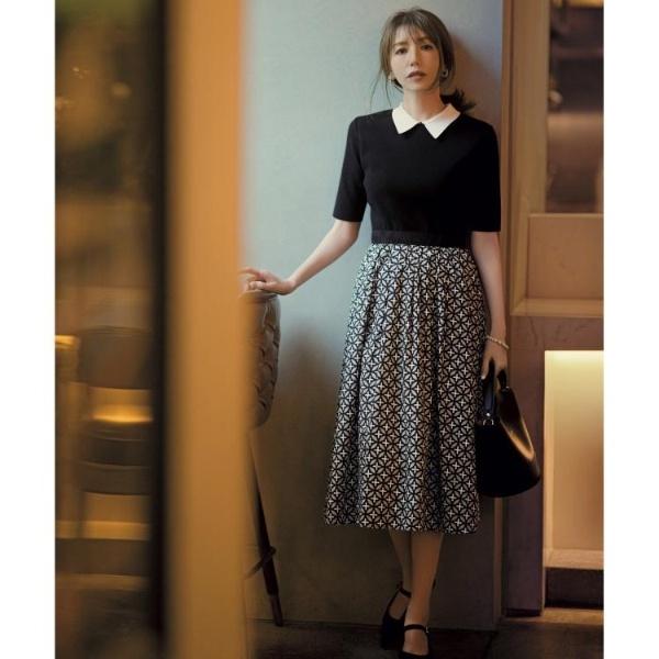 【美人百花／モデル美香着用】オーバーラップバイカラーニットコンビワンピース