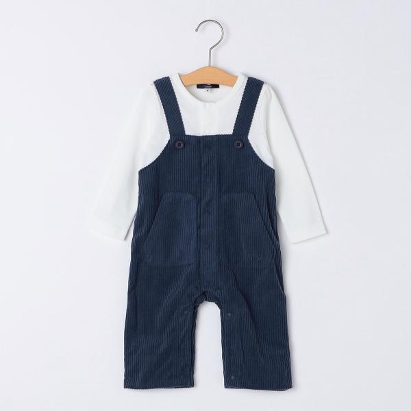 SHIPS KIDS:70〜80cm / フェイク オーバーオール ロンパース