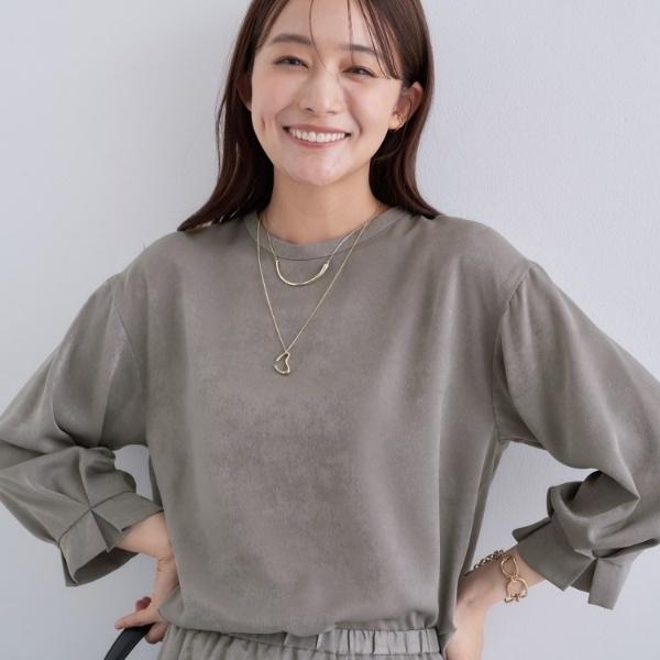 【セットアップ可能】スエード調サテンブラウス