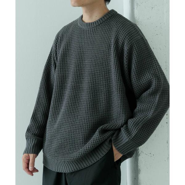 ワッフル編み クルーネックニット