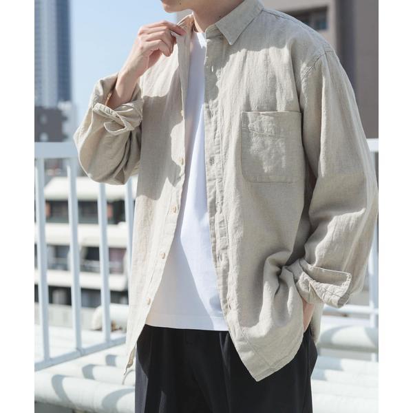 『セットアップ対応』天然素材リネンコットンレギュラーカラーシャツ