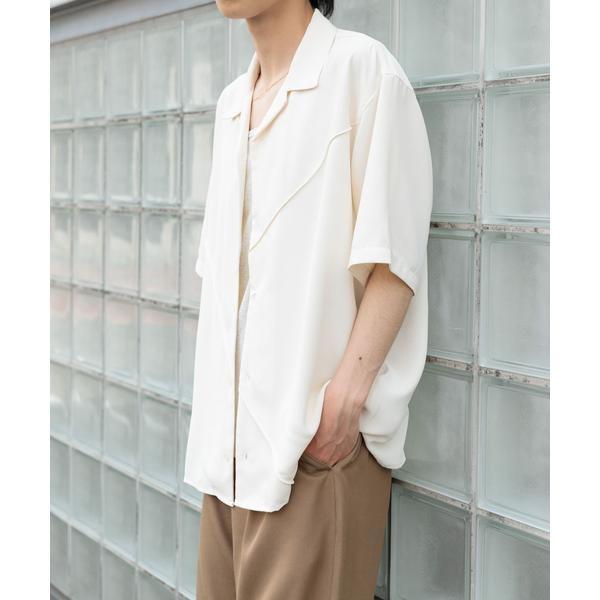 パネルピンタックオープンカラー半袖シャツ