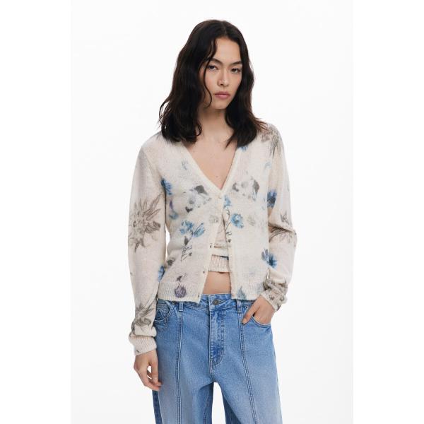 【5サイズ展開/XS/XL】2in1 カーディガン フラワー柄アンサンブル