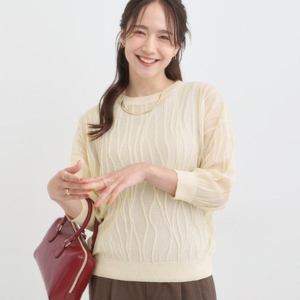 【S-LL洗える】曲線的な柄がきれい見え シアーニット