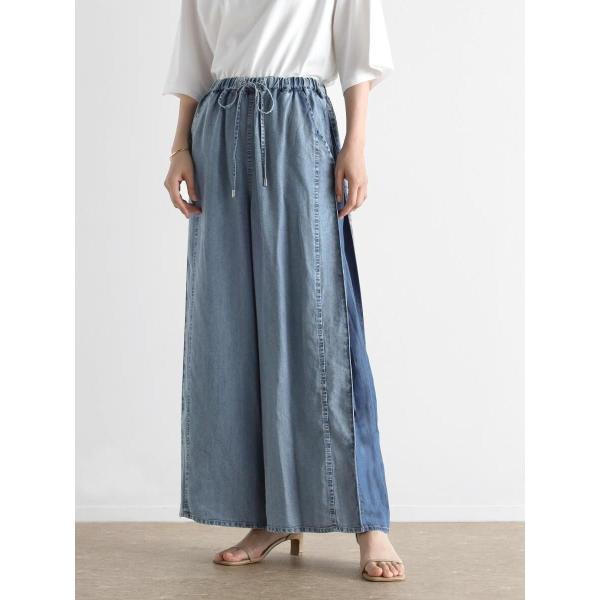 配色デザインテンセルデニムワイドパンツ