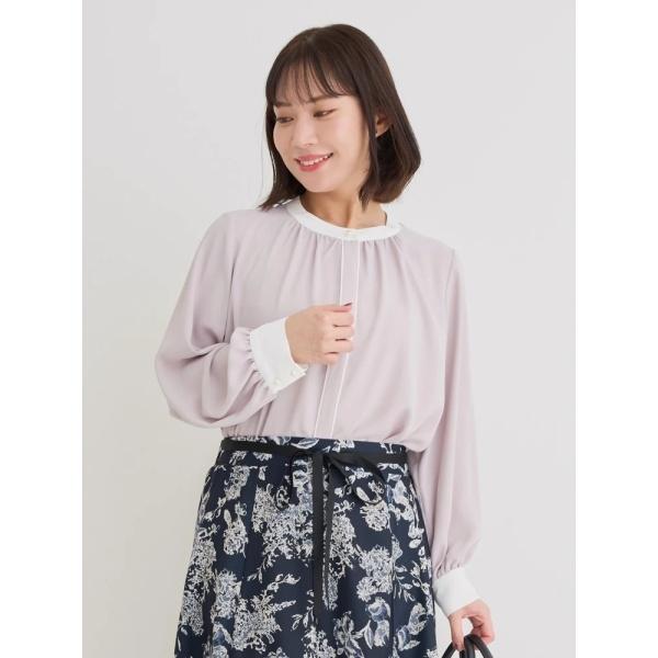 ラクケア 配色パイピングブラウス