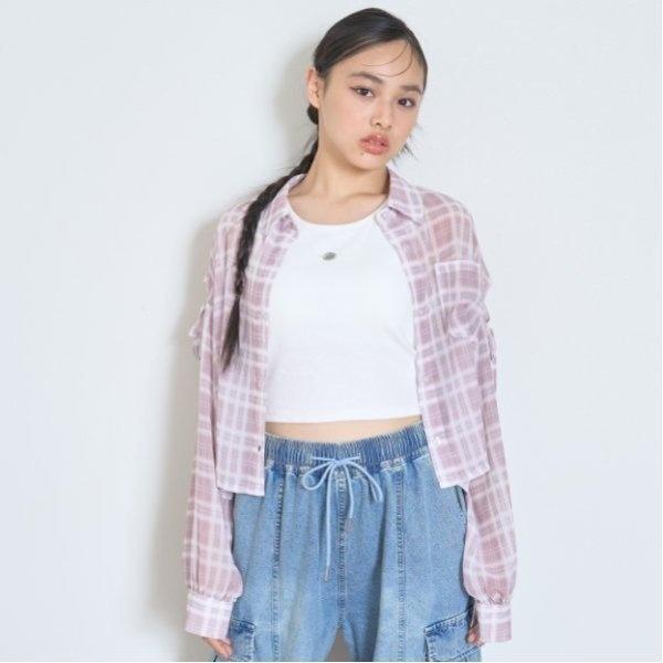 インナーつきシアーチェックシャツ