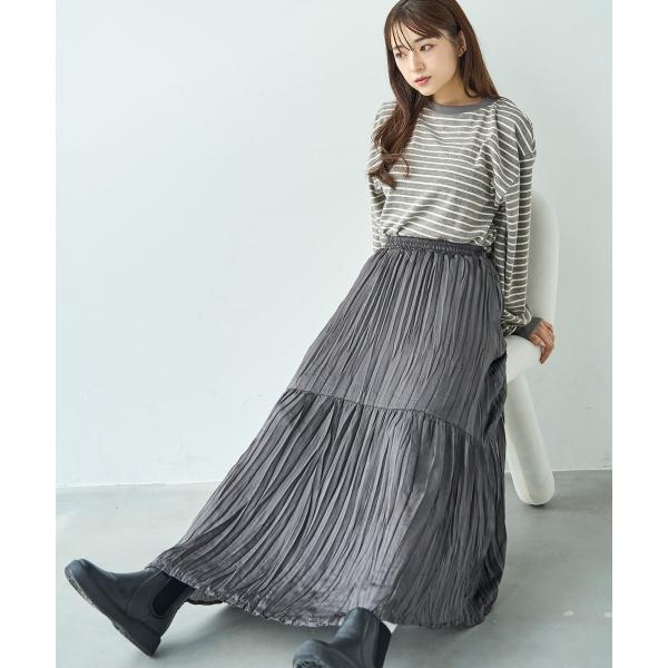 【mil (ミル)】ワッシャーサテン ランダムプリーツ ロングスカート