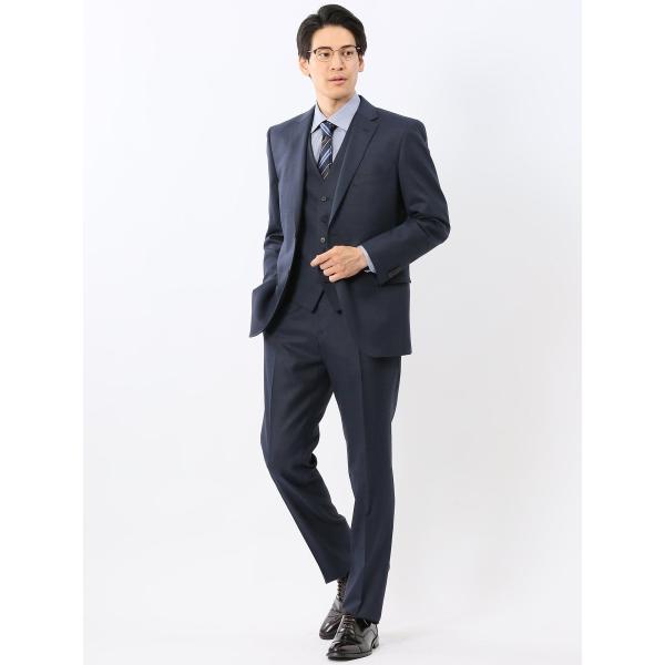 【光沢 ウール混】タカキュー 2ボタン3ピース ビジネスセットアップスーツ 組織青