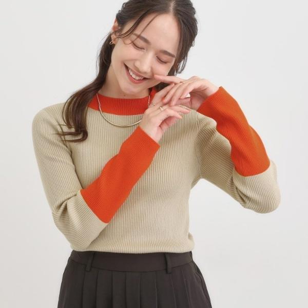 【洗濯機可S-LL】配色使いがアクセント リブハイネックインナー