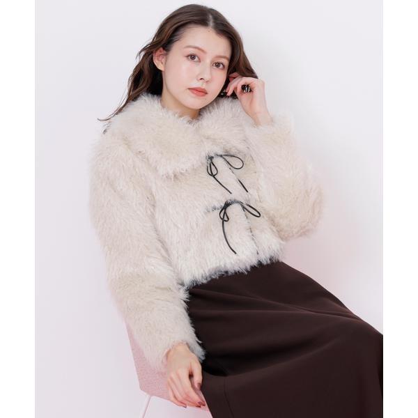 リボンダッフルショートファーコート