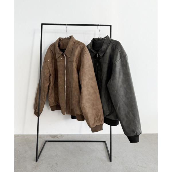 ヴィンテージライクシンセティックレザーブルゾン