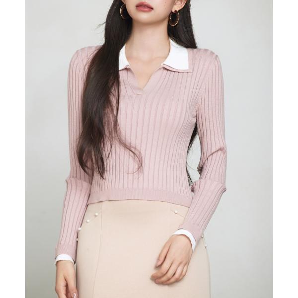 レイヤー配色カラーリブニット