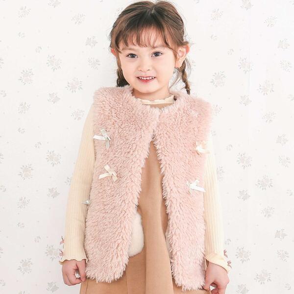 リボン付きワンスナップボアファーベスト(80~130cm)